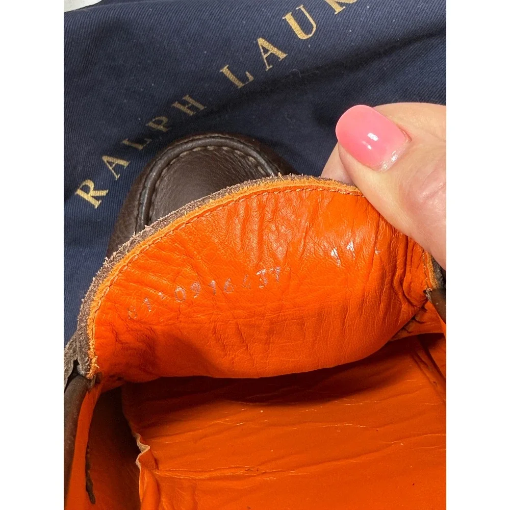 Ralph Lauren Hemming Driving Loafers Men Brown Leather Orange Sole 11 Italy